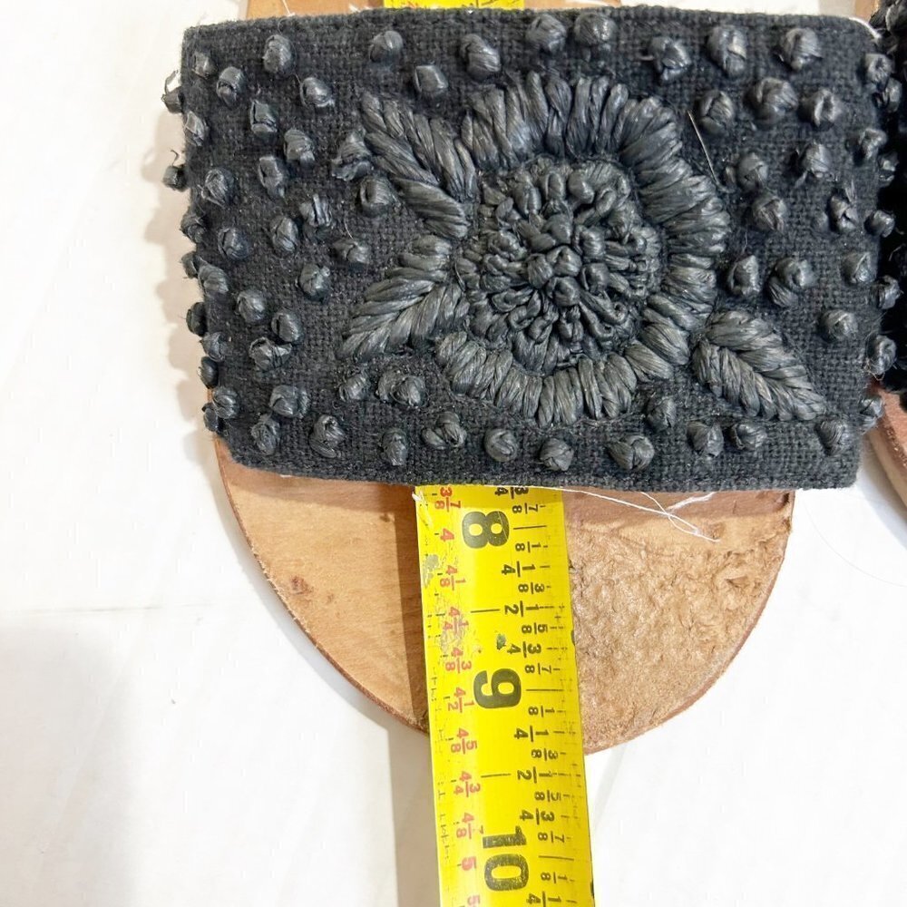 🌷Sale Anthropologie Stephanie Handmade Embroidered Slides Sandals Size 7 Black - Picture 10 of 12